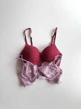 Lot of 2 LA SENZA Lace Plunge Push Up Demi Bras, Size 32C